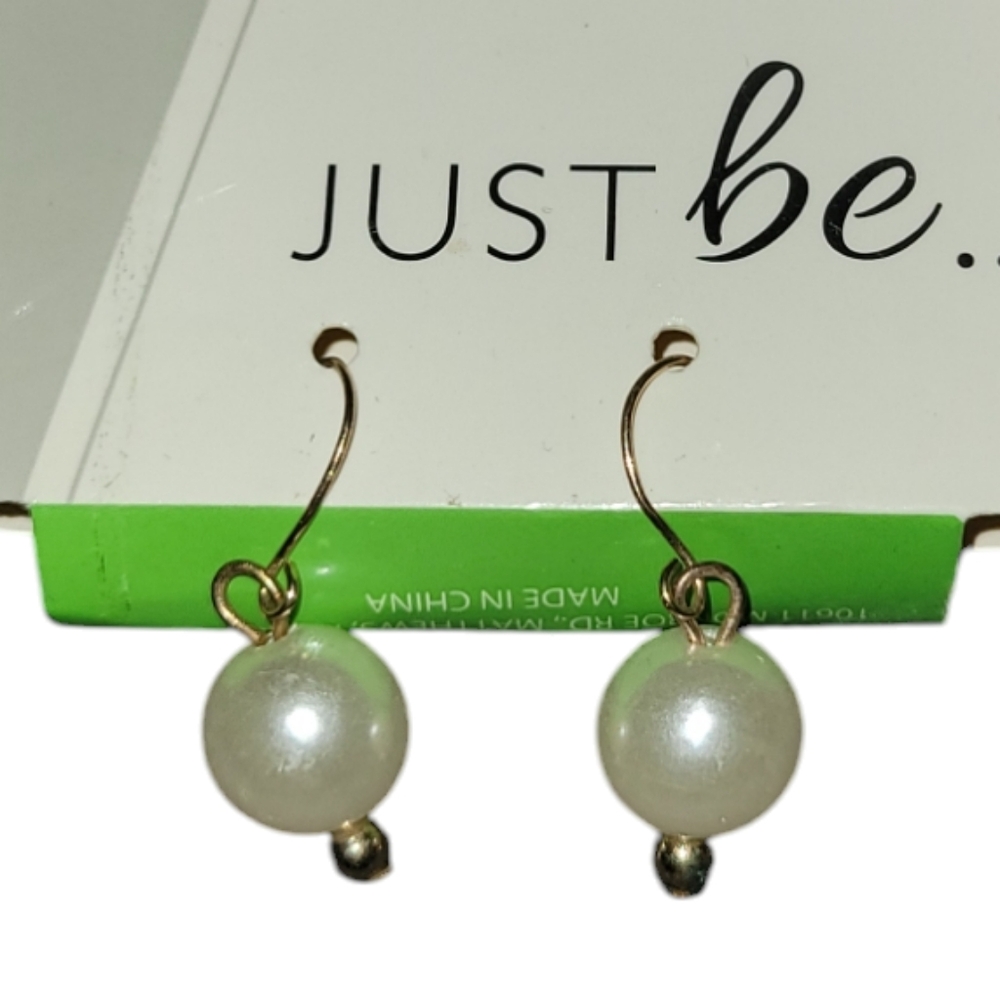 NWT Just be...faux pearl gold-plated hook style earrings